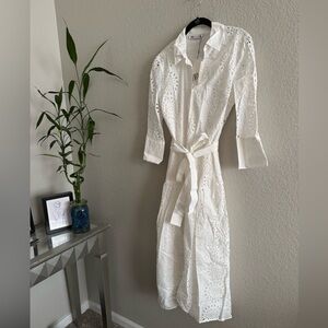 White patterned long sleeve maxi dress